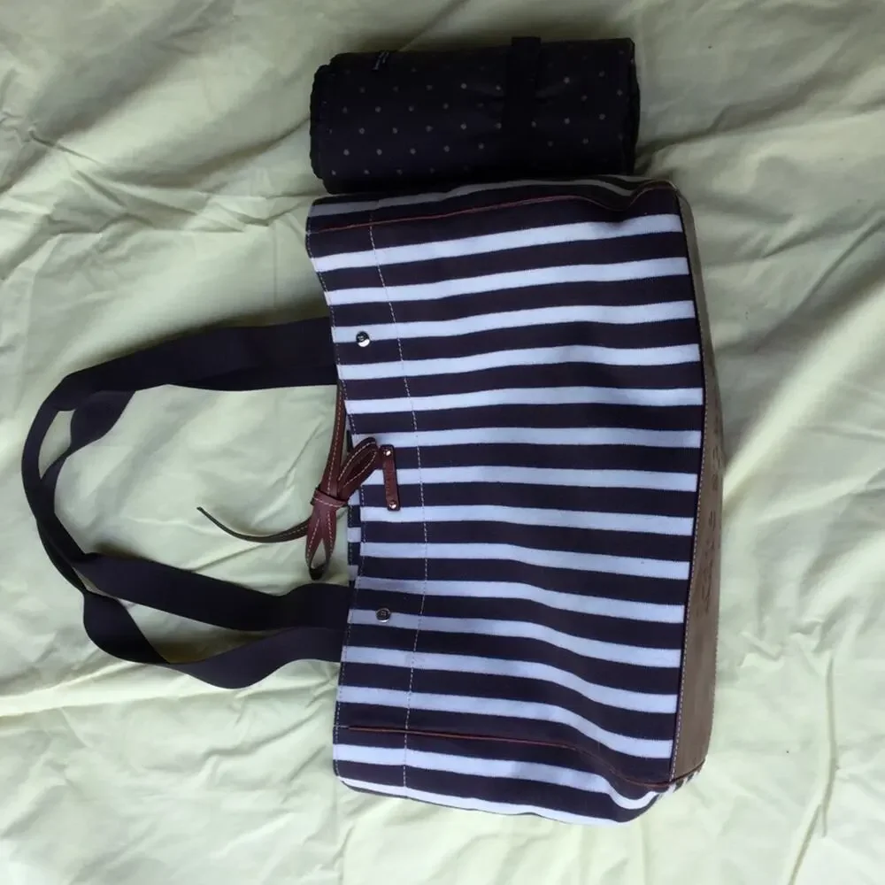 Kate spade brown leather bottom brown/cream stripe diaper bag NWOT